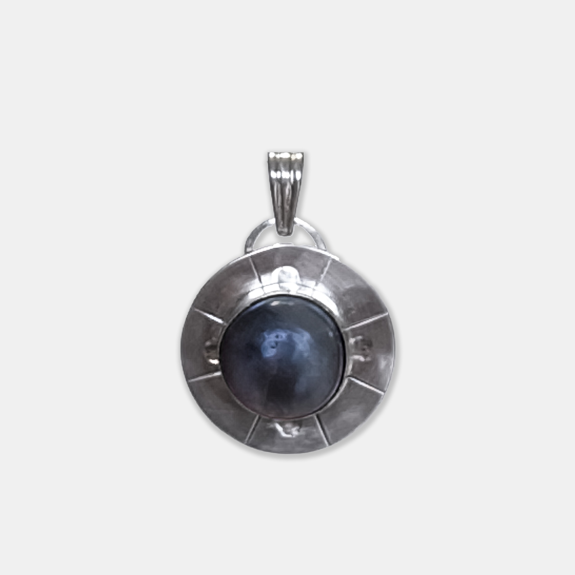 Round Sapphire on Radial Silver Pendant