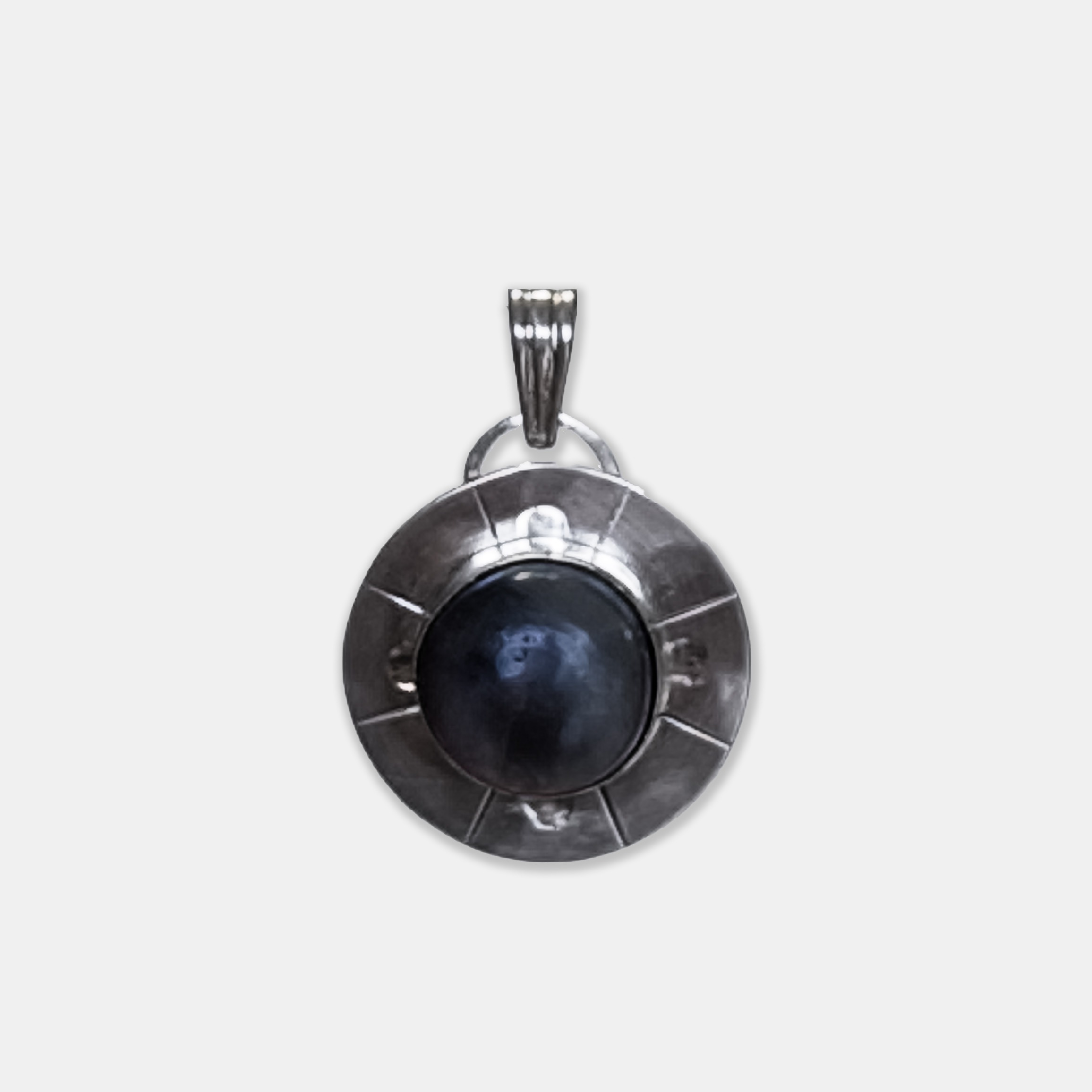 Round Sapphire on Radial Silver Pendant